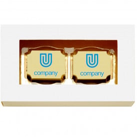 Logo chocolade bonbons - 2 stuks - wit, melk, puur met hazelnootpraline - in geschenkdoos