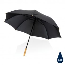 27" Impact AWARE™ RPET 190T auto open bamboe paraplu-Zwart