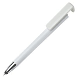 3 in 1 stylus balpen - kunststof - blauwe inkt - telefoonstandaard hardcolour-Wit