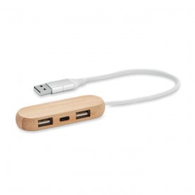 Vina 3-poorts USB-hub - bamboe - USB-C