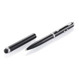 4 in 1 stylus balpen - messing - zwarte inkt - zaklamp - laser pointer