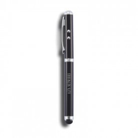 4 in 1 stylus balpen - messing - zwarte inkt - zaklamp - laser pointer