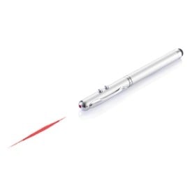 4 in 1 stylus balpen - messing - zwarte inkt - zaklamp - laser pointer