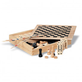 4 spelletjes in houten doos-Hout-Zonder opdruk