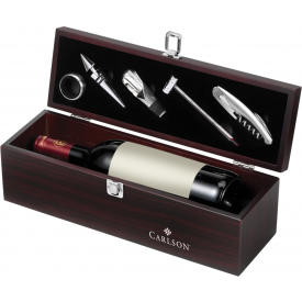 Luxe wijnset 5-delig - metaal - in houten geschenkkist