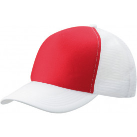 5 Panel Polyester Mesh Cap-Rood/wit