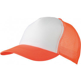 5 Panel Polyester Mesh Cap-Wit/neon-oranje