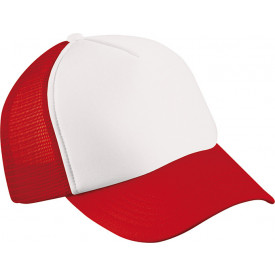 5 Panel Polyester Mesh Cap-Wit/rood