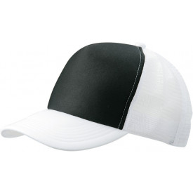 5 Panel Polyester Mesh Cap-Zwart/wit