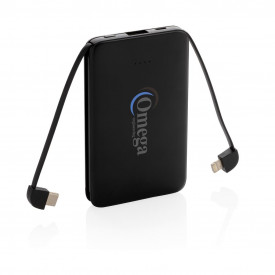 5.000 mAh zakformaat powerbank met geïntegreerde kabels-Zwart