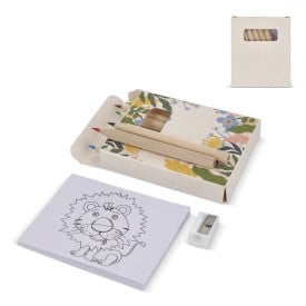Creativiteitsset met 6 kleurpotloden, puntenslijper en kleurboek - gerecyclede melkpakdoos