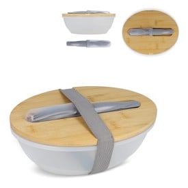 Lunchbox met bestek 1L - R-PP/bamboe - elastische sluiting