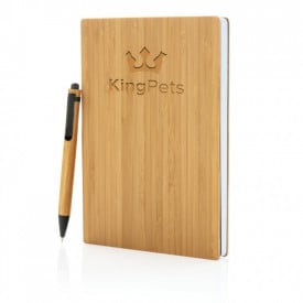 Notitieboek - A5 - bamboe - 90 vellen - gelinieerd - hardcover - inclusief balpen - geschenkverpakking