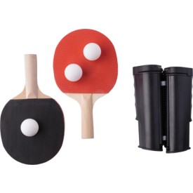 Melinda tafeltennisset - kunststof en hout - 2 batjes - 3 ballen - uitschuifbaar net - verpakt in rPET zakje