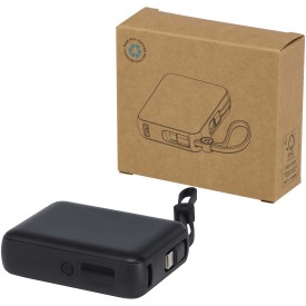 Acrux tabletpowerbank van 10.000 mAh 35 W met ingebouwde Type-C kabel van gerecycled plastic-Zwart