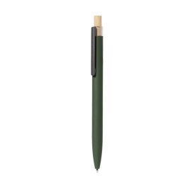Adam balpen - gerecycled aluminium - blauwe inkt - metalen clip - bamboe drukknop-Groen