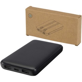 Adhil powerbank van 10.000 mAh 10 W van gerecycled plastic met 2 ingebouwde kabels-Zwart
