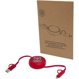 Alasia 5-in-1 100 cm intrekbare datasynchronisatie- en 45 W snellaadkabel van gerecycled plastic en aluminium-Rood