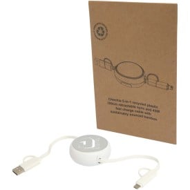 Alasia 5-in-1 100 cm intrekbare datasynchronisatie- en 45 W snellaadkabel van gerecycled plastic en aluminium-Zilver