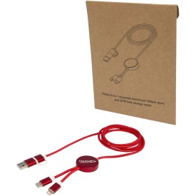 Alasia 5-in-1 150 cm datasynchronisatie- en 27 W snellaadkabel van gerecycled aluminium en plastic-Rood