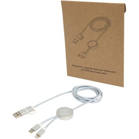Alasia 5-in-1 150 cm datasynchronisatie- en 27 W snellaadkabel van gerecycled aluminium en plastic-Zilver