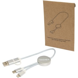Alasia 5-in-1 30 cm datasynchronisatie- en 27 W snellaadkabel van gerecycled aluminium en plastic-Zilver