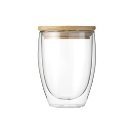 Alba glas 350ml - borosilicaatglas - dubbelwandig - bamboe deskel