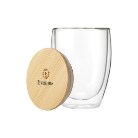 Alba glas 350ml - borosilicaatglas - dubbelwandig - bamboe deskel