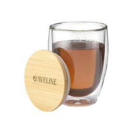 Alba glas 350ml - borosilicaatglas - dubbelwandig - bamboe deskel
