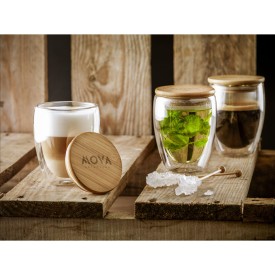 Alba glas 350ml - borosilicaatglas - dubbelwandig - bamboe deskel