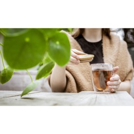 Alba glas 350ml - borosilicaatglas - dubbelwandig - bamboe deskel