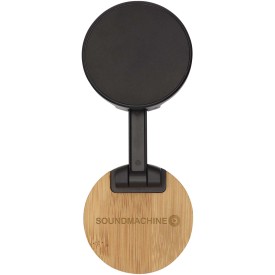 Alcor opvouwbare magnetische telefoonstandaard van gerecycled plastic met bamboedetails-Zwart