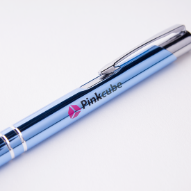 Delia balpen - aluminium - blauwe inkt - hoogglans UV afwerking - zilveren clip, tip en top