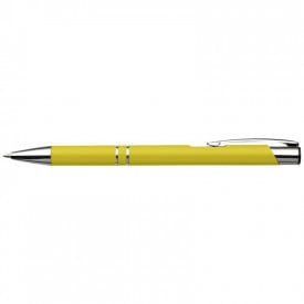 Aluminium balpen met metalen clip, tip en top-Geel-Zonder opdruk