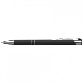 Aluminium balpen met metalen clip, tip en top-Zwart-Zonder opdruk