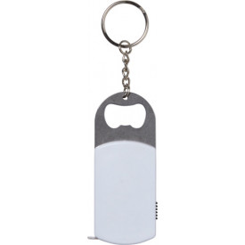 Aluminium flesopener met sleutelhanger.-Wit