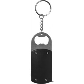 Aluminium flesopener met sleutelhanger.-Zwart