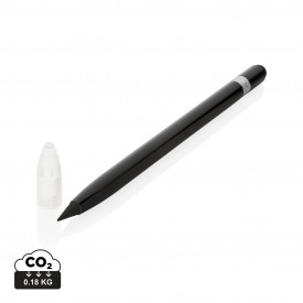 Aluminium inktloze pen met gum-Zwart