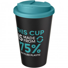 Americano® Eco 350 ml gerecyclede beker met spill-proof deksel-Aqua blauw, zwart