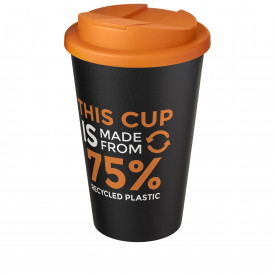 Americano® Eco 350 ml gerecyclede beker met spill-proof deksel-Oranje, zwart
