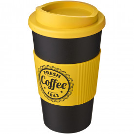 Americano® geïsoleerde beker van 350 ml met handgreep-Geel, zwart