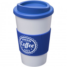Americano® geïsoleerde beker van 350 ml met handgreep-Midden blauw, wit