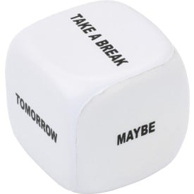 anti-stress bal - dobbelsteen - met tekst - 4,8 cm - PU