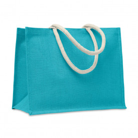 Aura jute tas met katoenen hengsels-Turkoois