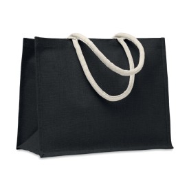 Aura jute tas met katoenen hengsels-Zwart