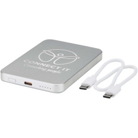 Avis 5000 mAh RCS powerbank van gerecycled aluminium met magneetsluiting -Zilver