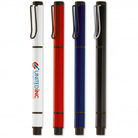 Balpen met marker - metaal - blauwe inkt - gele marker