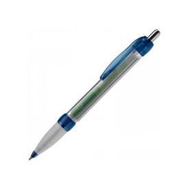 Banner balpen - kunststof - blauwe inkt - rubberen grip - transparant