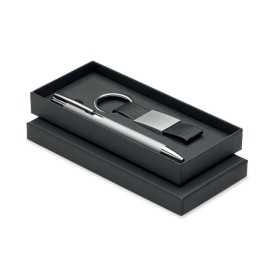 Balpen en sleutelhangerset PU-Zilver