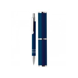 Balpen - aluminium - blauwe inkt - verchroomde accenten - verpakt in koker